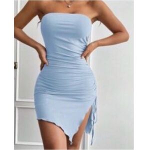 Elegant Blue Strapless Dress